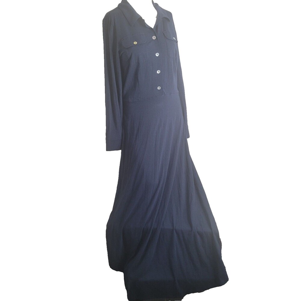 Soft Surroundings Small maxi dress long button collar sheath stretch longsleeve